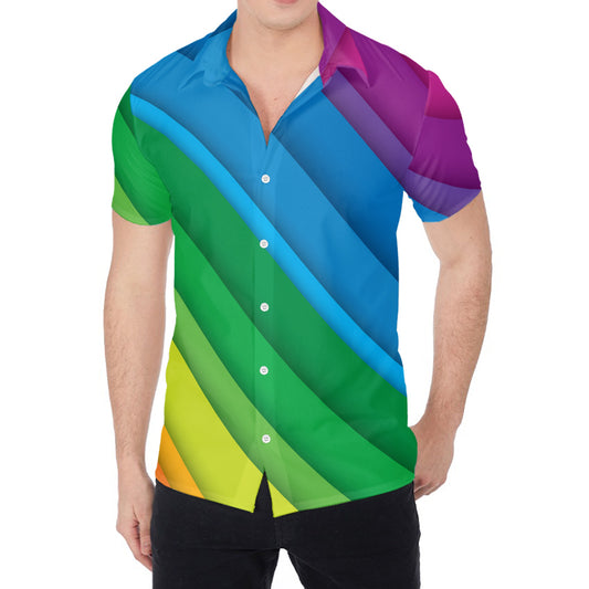 Rainbow Diagonal Lines Pattern Print Men's Shirt