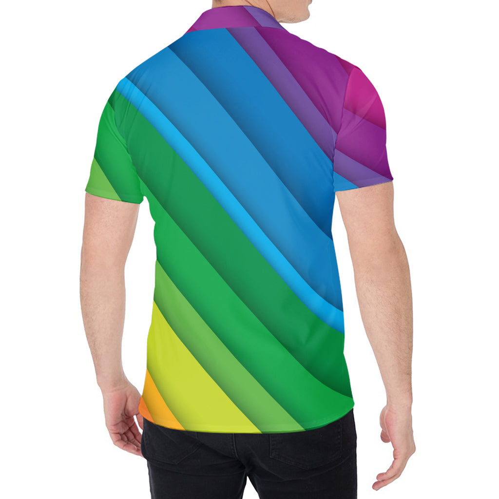 Rainbow Diagonal Lines Pattern Print Men's Shirt