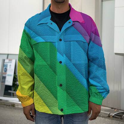 Rainbow Diagonal Lines Pattern Print Men's Shirt Jacket