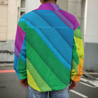 Rainbow Diagonal Lines Pattern Print Men's Shirt Jacket