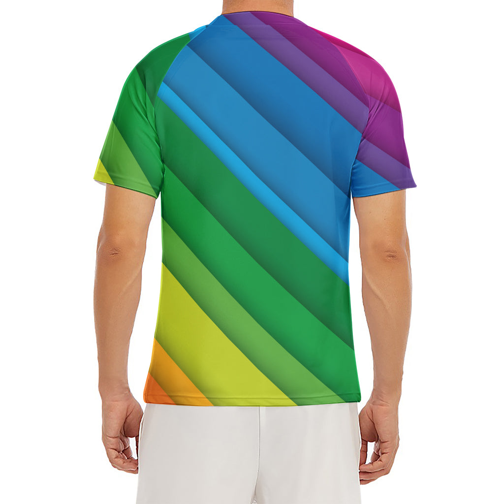Rainbow Diagonal Lines Pattern Print Men's Short Sleeve Rash Guard