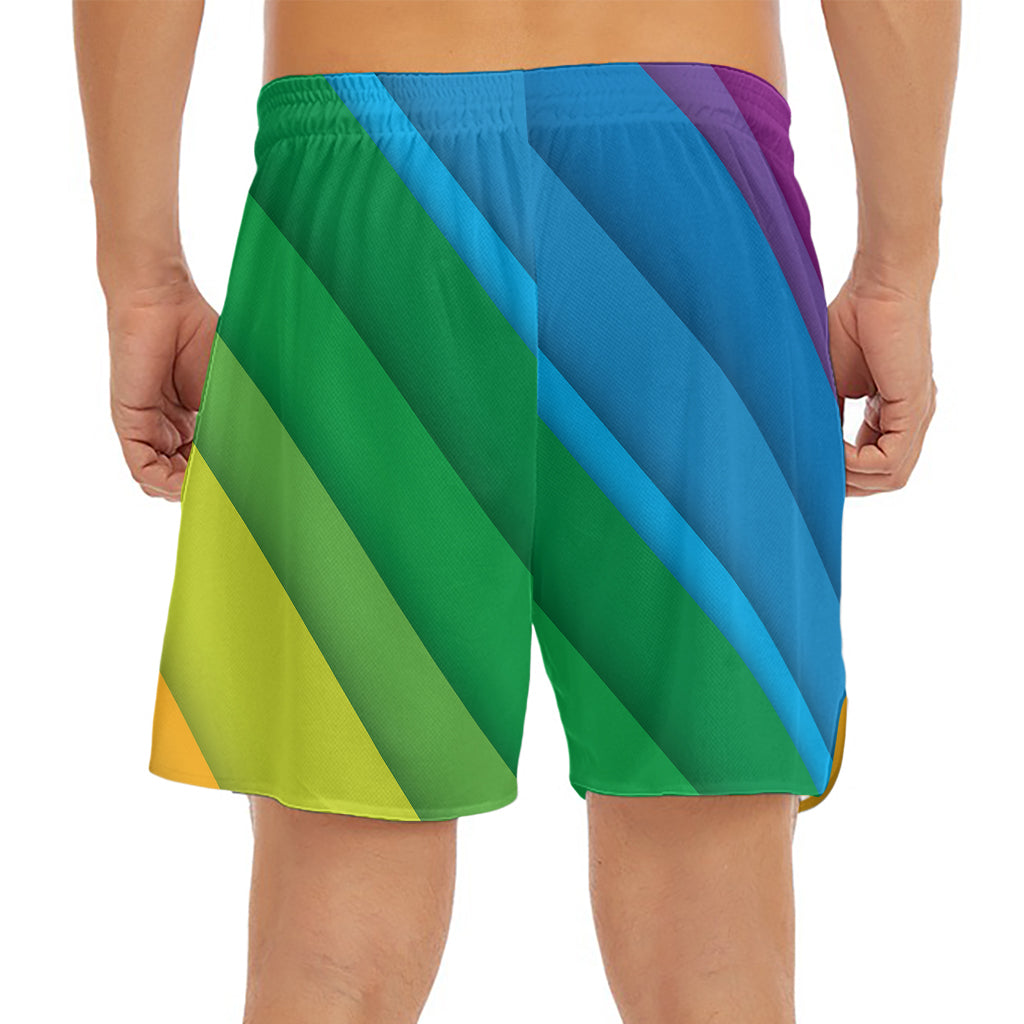 Rainbow Diagonal Lines Pattern Print Men's Split Running Shorts