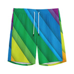 Rainbow Diagonal Lines Pattern Print Men's Sports Shorts