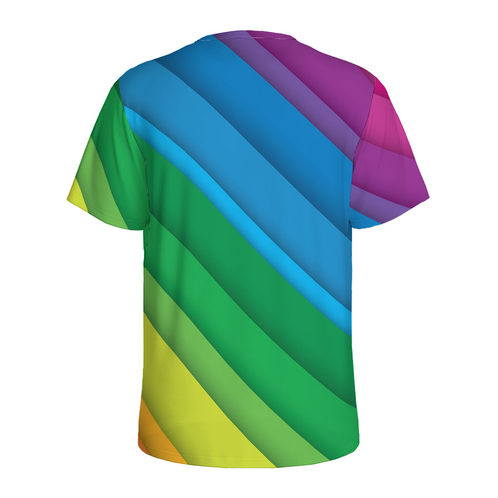 Rainbow Diagonal Lines Pattern Print Men's Sports T-Shirt