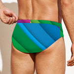 Rainbow Diagonal Lines Pattern Print Men's Swim Briefs