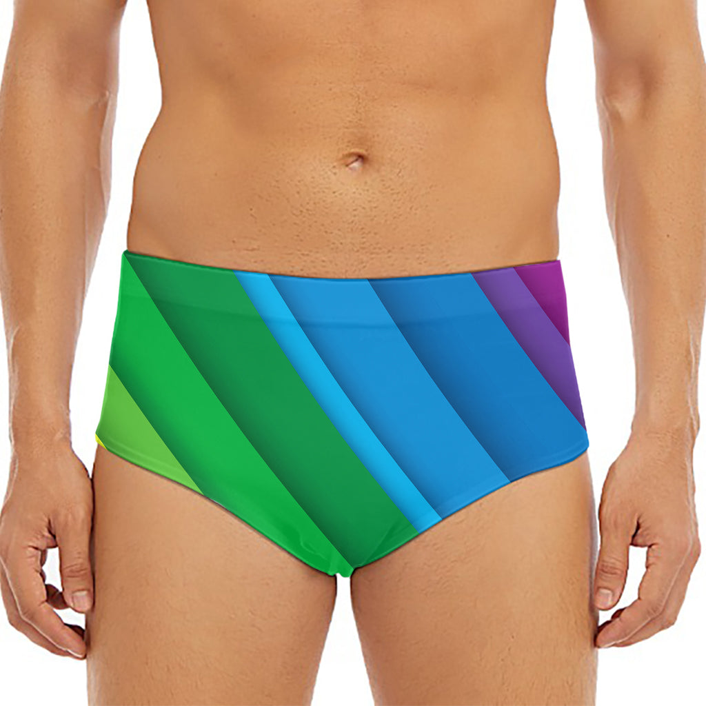Rainbow Diagonal Lines Pattern Print Men's Triangle Swim Briefs