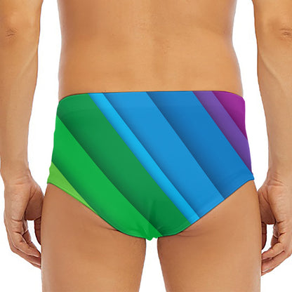 Rainbow Diagonal Lines Pattern Print Men's Triangle Swim Briefs