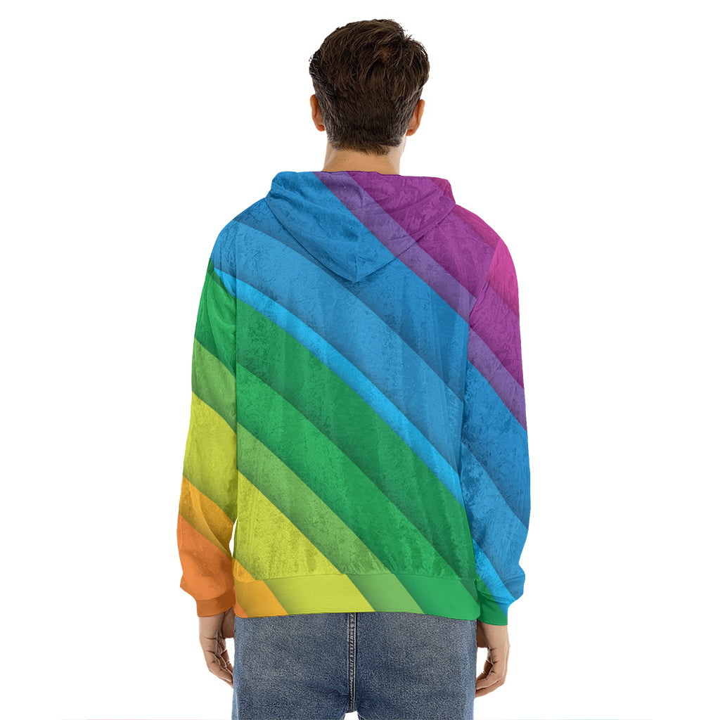 Rainbow Diagonal Lines Pattern Print Men's Velvet Pullover Hoodie