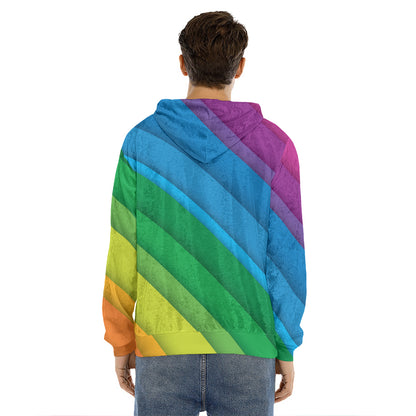 Rainbow Diagonal Lines Pattern Print Men's Velvet Pullover Hoodie
