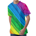 Rainbow Diagonal Lines Pattern Print Men's Velvet T-Shirt