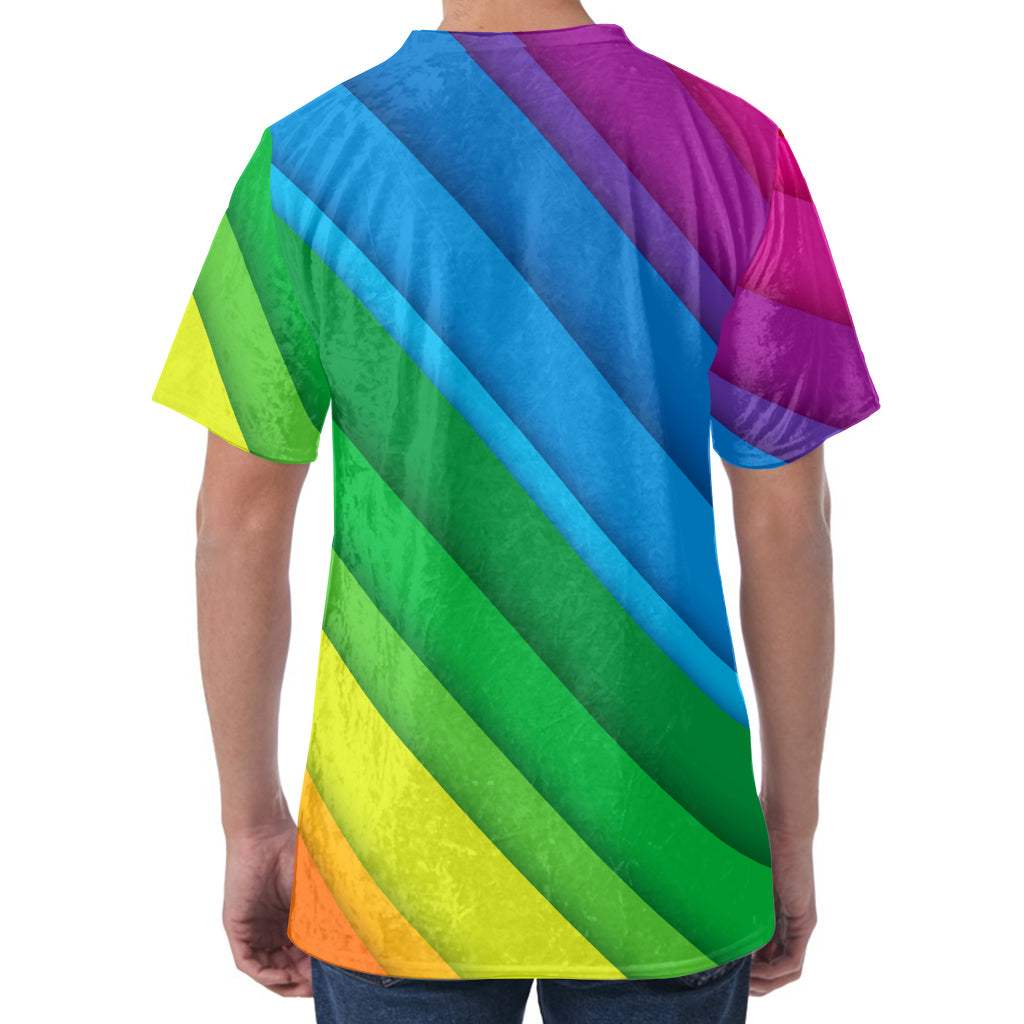 Rainbow Diagonal Lines Pattern Print Men's Velvet T-Shirt