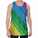 Rainbow Diagonal Lines Pattern Print Men's Velvet Tank Top