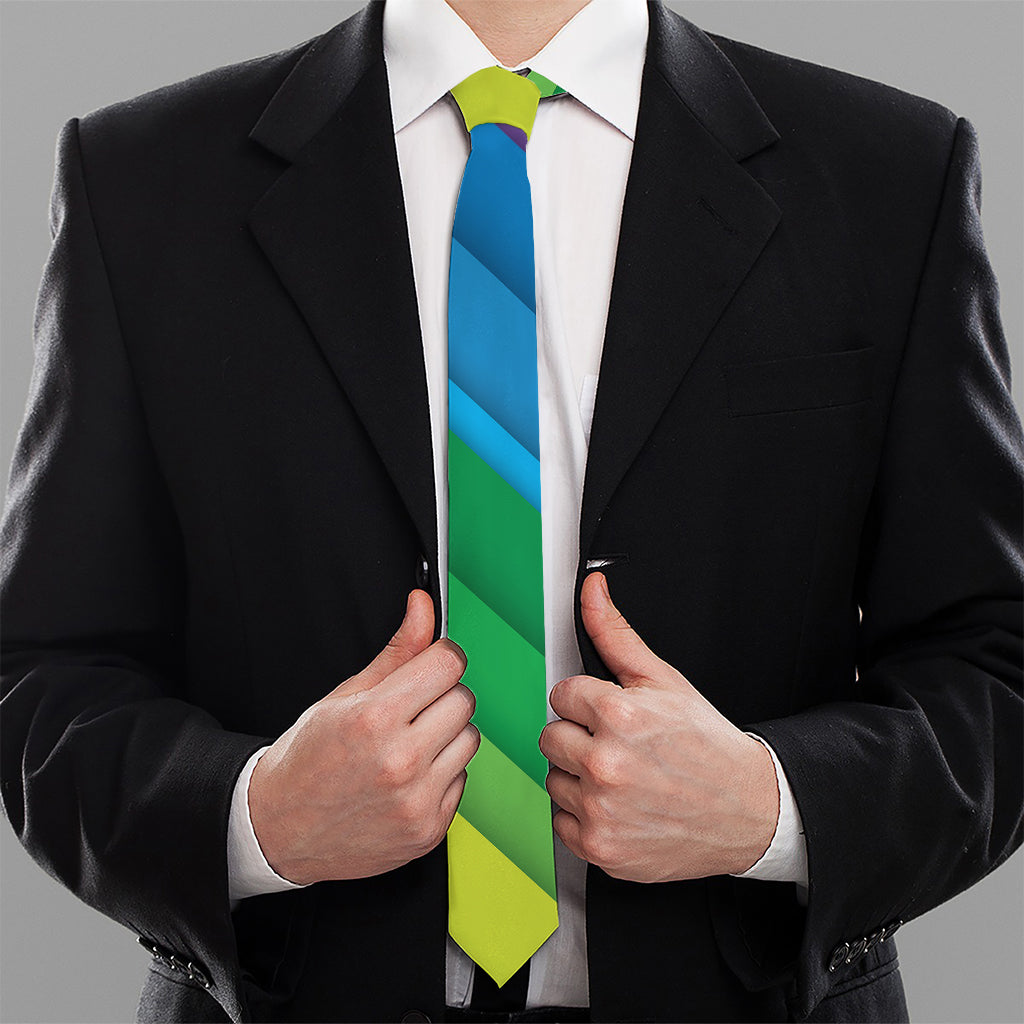Rainbow Diagonal Lines Pattern Print Necktie