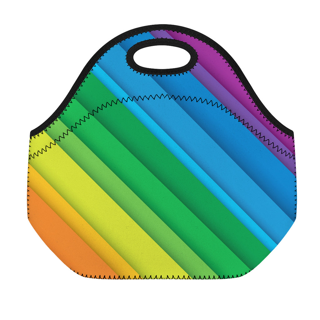 Rainbow Diagonal Lines Pattern Print Neoprene Lunch Bag