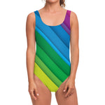 Rainbow Diagonal Lines Pattern Print One Piece Swimsuit
