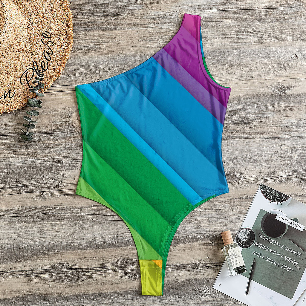 Rainbow Diagonal Lines Pattern Print One Shoulder Bodysuit