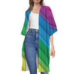 Rainbow Diagonal Lines Pattern Print Open Front Beach Cover Up