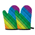 Rainbow Diagonal Lines Pattern Print Oven Mitts