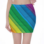 Rainbow Diagonal Lines Pattern Print Pencil Mini Skirt