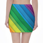 Rainbow Diagonal Lines Pattern Print Pencil Mini Skirt