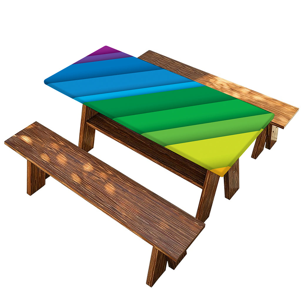 Rainbow Diagonal Lines Pattern Print Picnic Table Cover