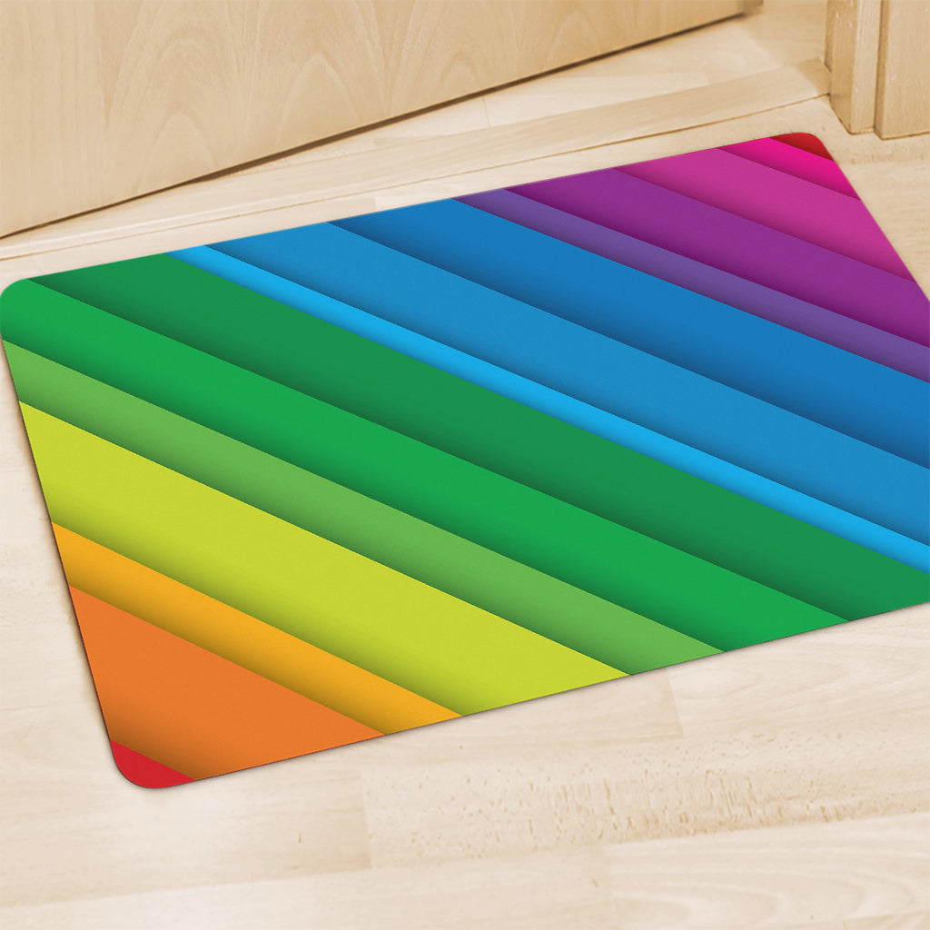 Rainbow Diagonal Lines Pattern Print Polyester Doormat