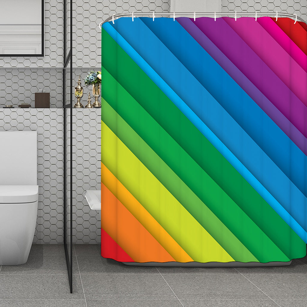 Rainbow Diagonal Lines Pattern Print Polyester Shower Curtain