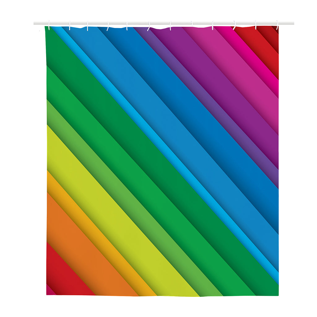 Rainbow Diagonal Lines Pattern Print Polyester Shower Curtain