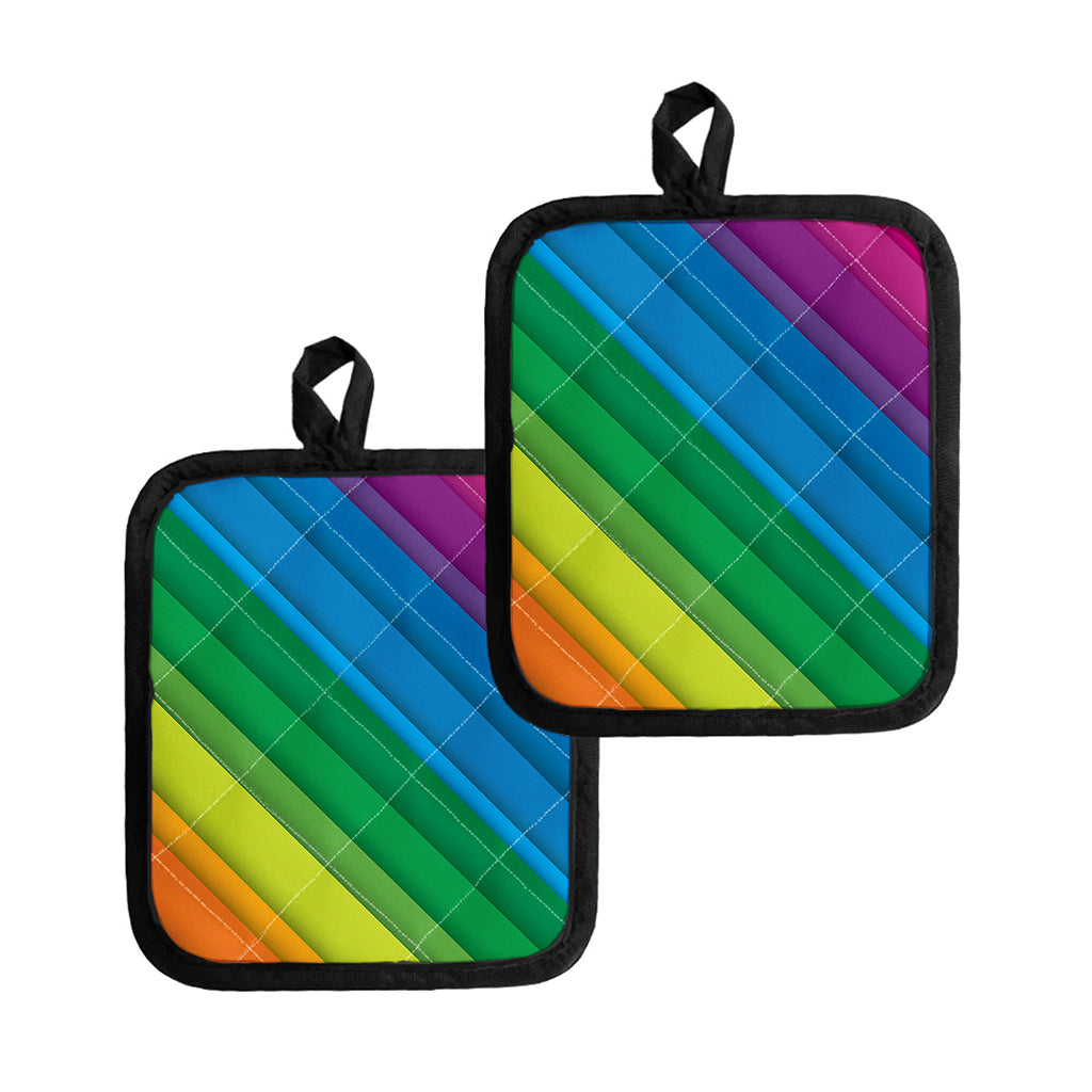 Rainbow Diagonal Lines Pattern Print Pot Holders