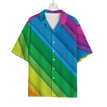Rainbow Diagonal Lines Pattern Print Rayon Hawaiian Shirt