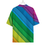 Rainbow Diagonal Lines Pattern Print Rayon Hawaiian Shirt