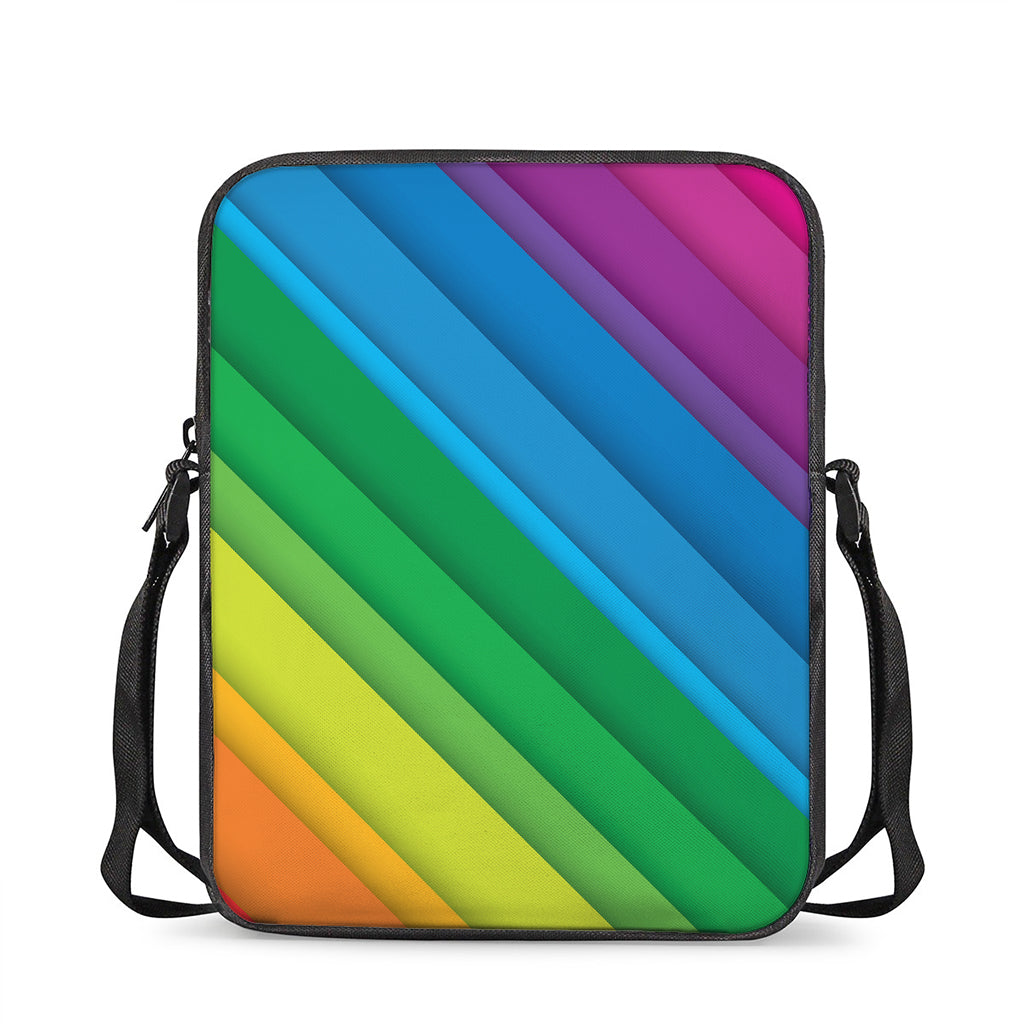 Rainbow Diagonal Lines Pattern Print Rectangular Crossbody Bag