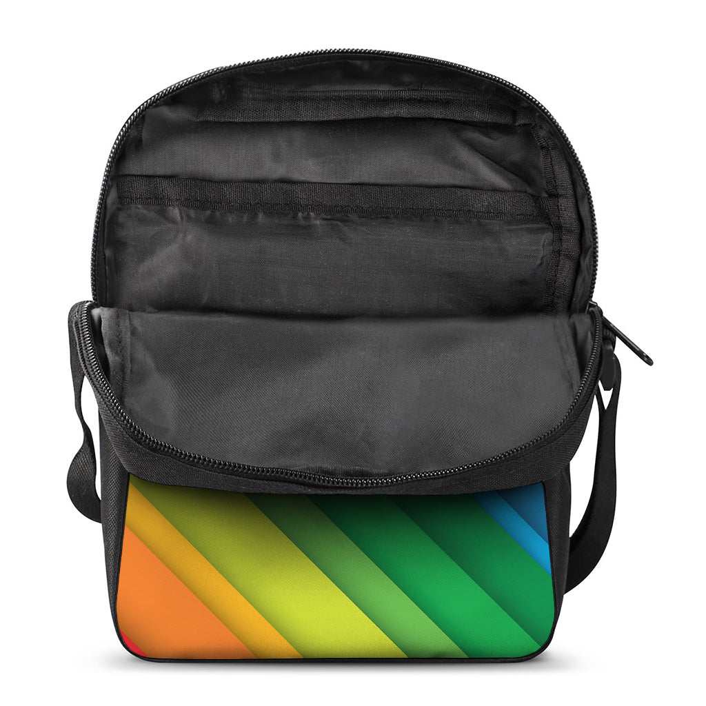 Rainbow Diagonal Lines Pattern Print Rectangular Crossbody Bag