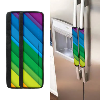 Rainbow Diagonal Lines Pattern Print Refrigerator Handle Covers