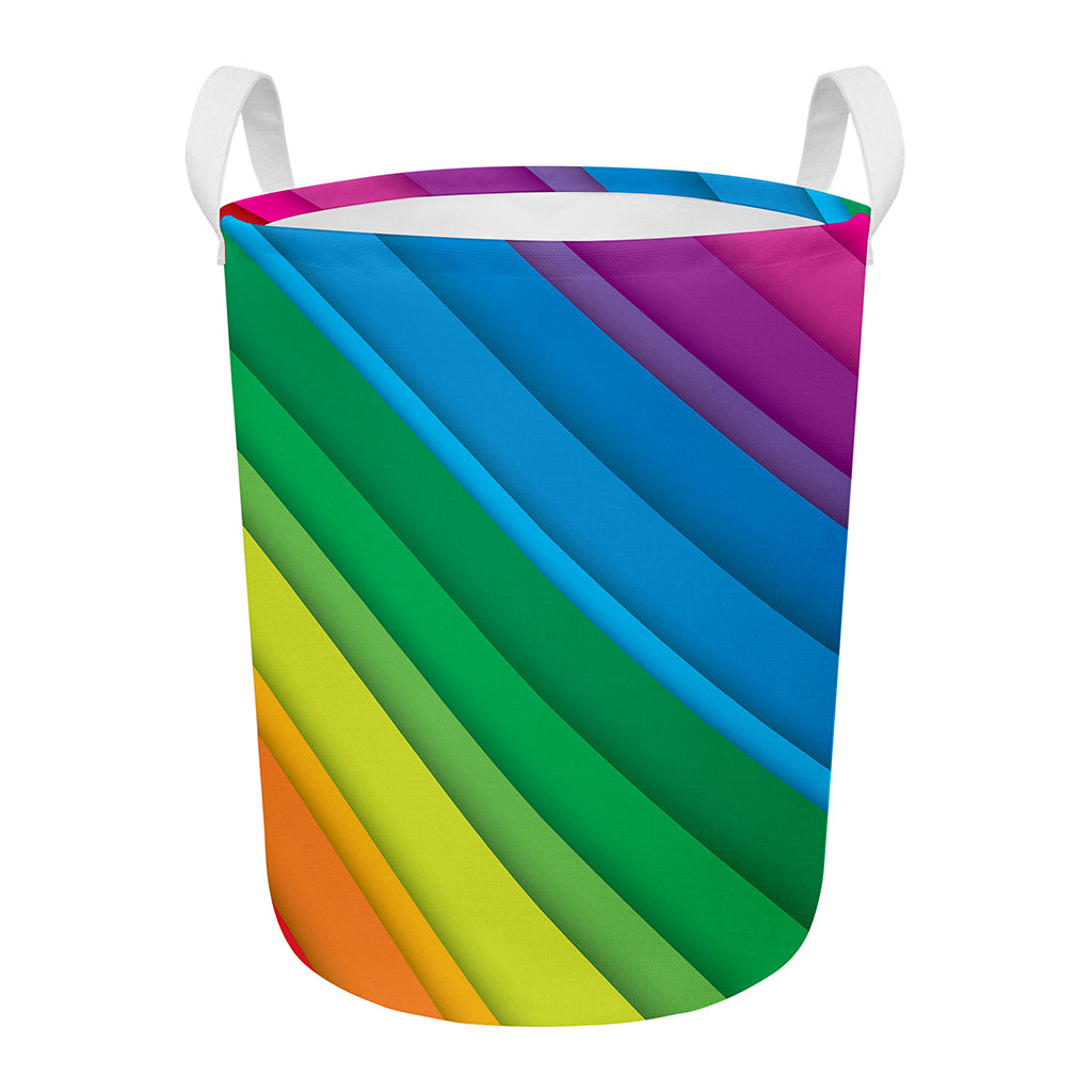 Rainbow Diagonal Lines Pattern Print Round Laundry Basket