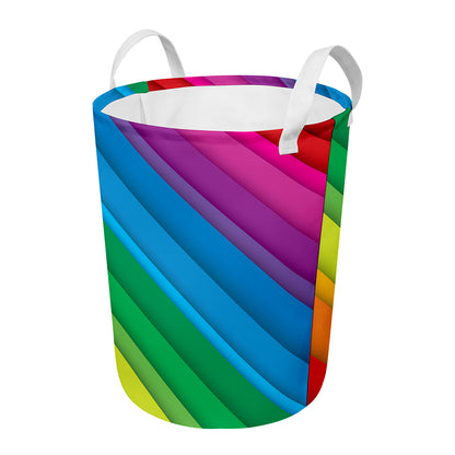 Rainbow Diagonal Lines Pattern Print Round Laundry Basket