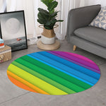 Rainbow Diagonal Lines Pattern Print Round Rug
