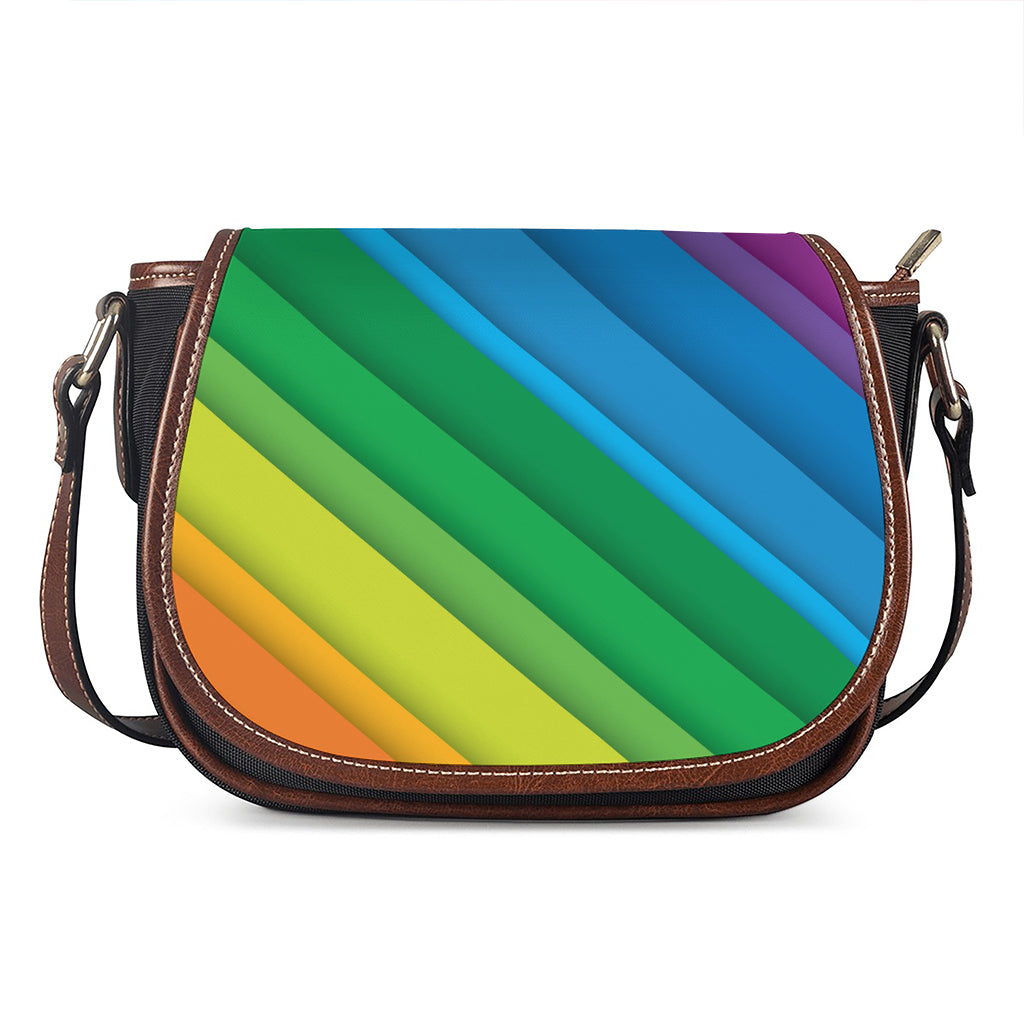 Rainbow Diagonal Lines Pattern Print Saddle Bag