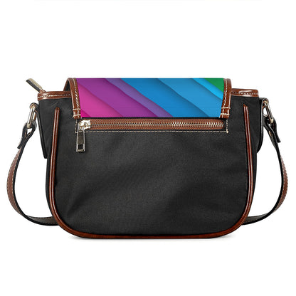 Rainbow Diagonal Lines Pattern Print Saddle Bag