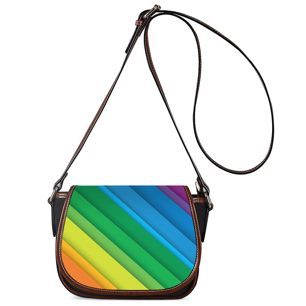 Rainbow Diagonal Lines Pattern Print Saddle Bag