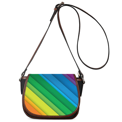 Rainbow Diagonal Lines Pattern Print Saddle Bag