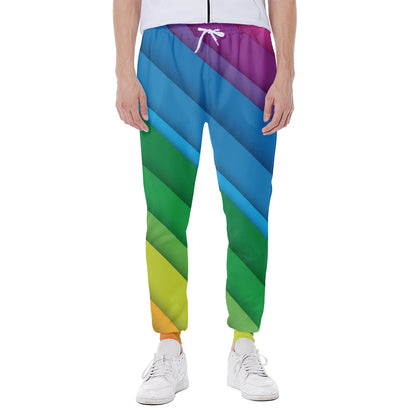 Rainbow Diagonal Lines Pattern Print Scuba Joggers