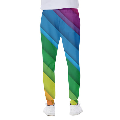 Rainbow Diagonal Lines Pattern Print Scuba Joggers