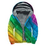 Rainbow Diagonal Lines Pattern Print Sherpa Lined Zip Up Hoodie