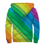 Rainbow Diagonal Lines Pattern Print Sherpa Lined Zip Up Hoodie