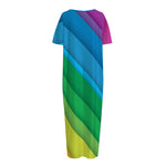 Rainbow Diagonal Lines Pattern Print Short Sleeve Long Nightdress