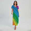 Rainbow Diagonal Lines Pattern Print Short Sleeve Maxi Dress