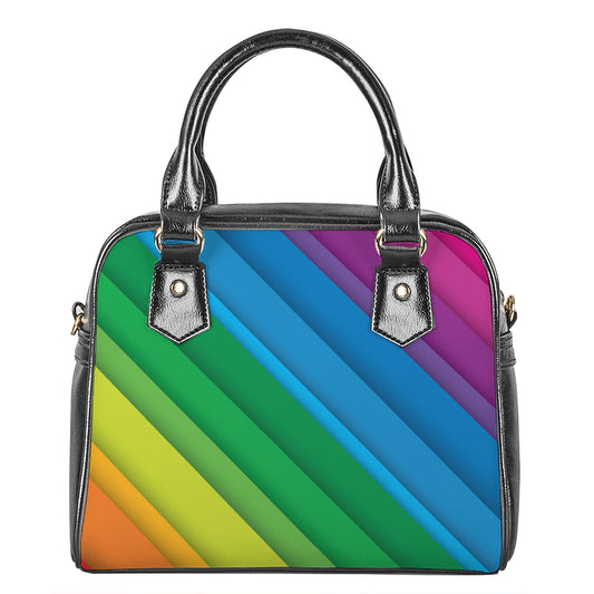 Rainbow Diagonal Lines Pattern Print Shoulder Handbag