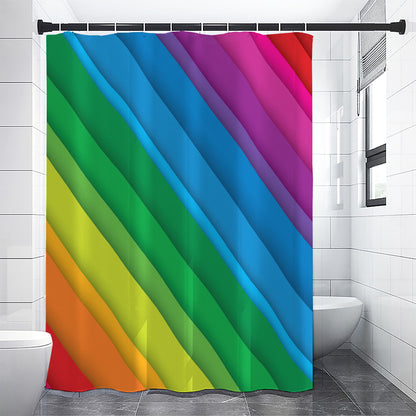 Rainbow Diagonal Lines Pattern Print Shower Curtain