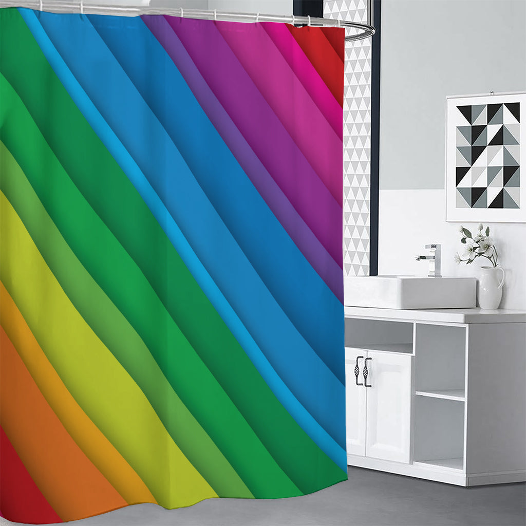 Rainbow Diagonal Lines Pattern Print Shower Curtain